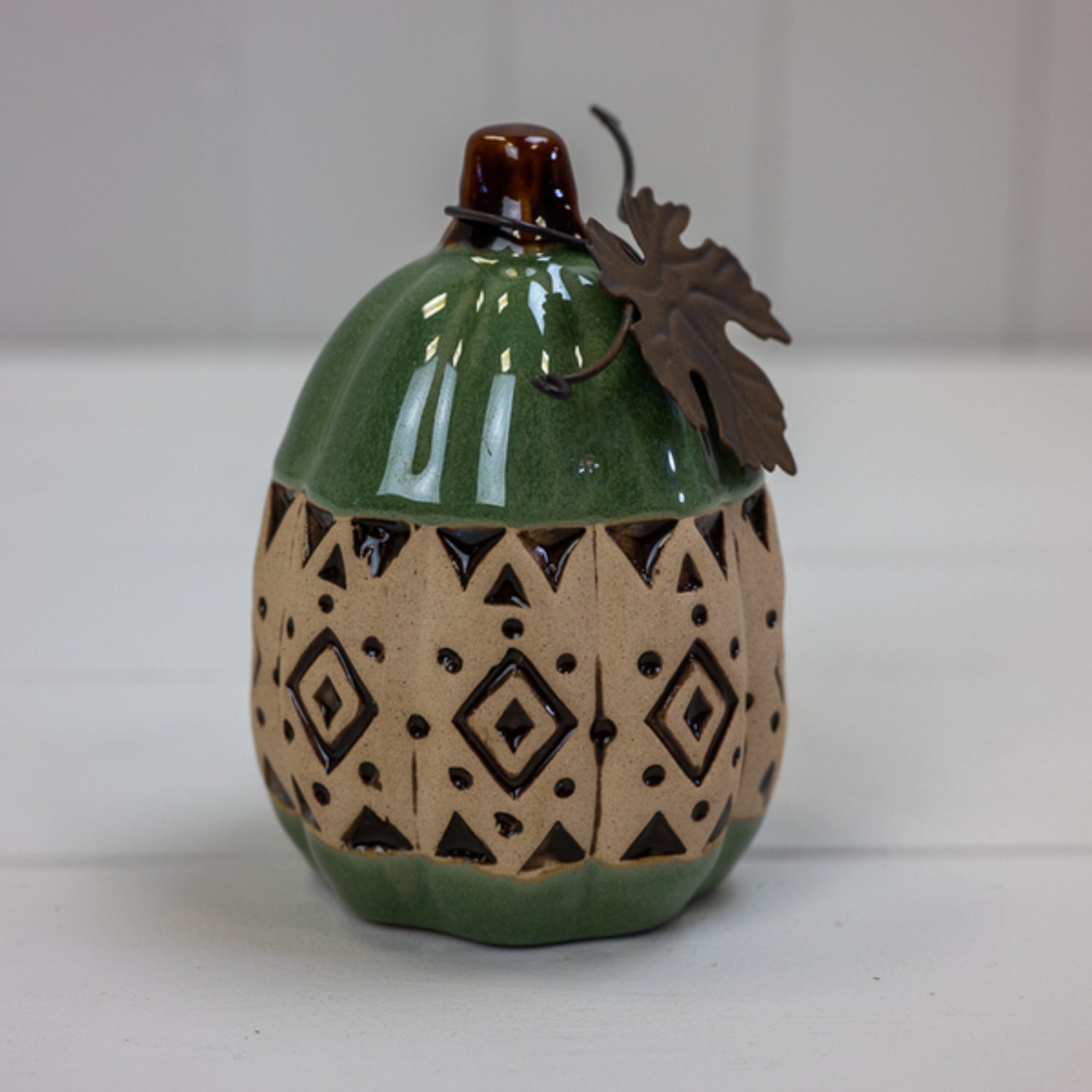 Kdmd Stylish Green Ceramic Pumpkin Ornament Small - Dark Green