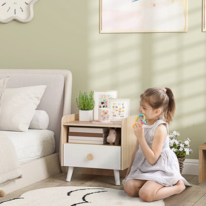 AIYAPLAY Kids Bedside Table with Drawer and Open Storage Shelf, White