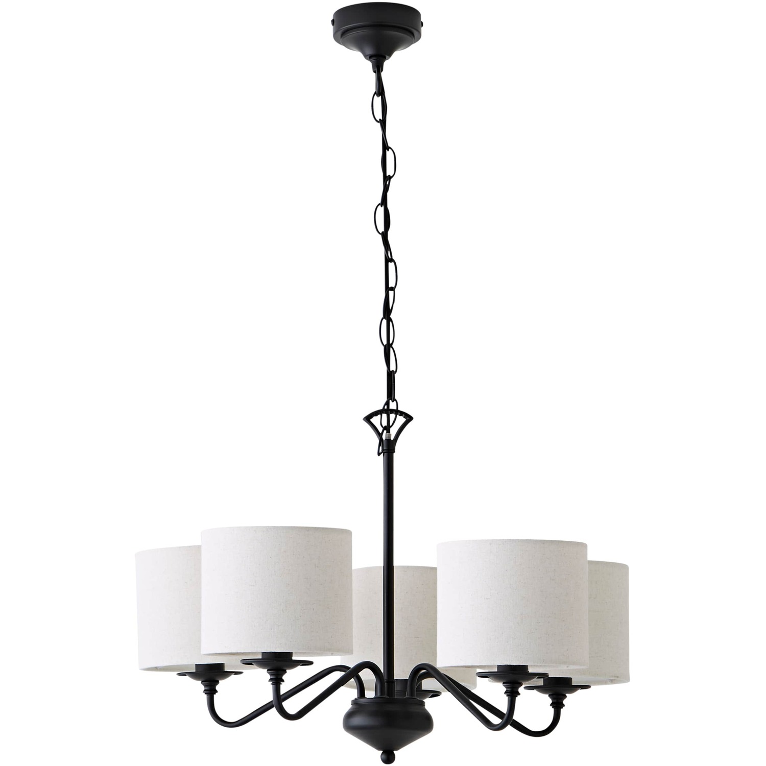 Valuelights Carmit Linen Drum Shades 5 Arm Metal Chandelier - Matte Black / No - Black / 1