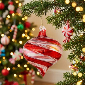 Swirl Clear Glass Onion Bauble Red