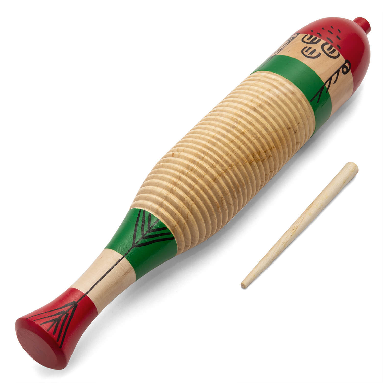 Tiger Music Wooden Fish Guiro With Wooden Scraper/Beater, School Percussion Instrument - Neutral