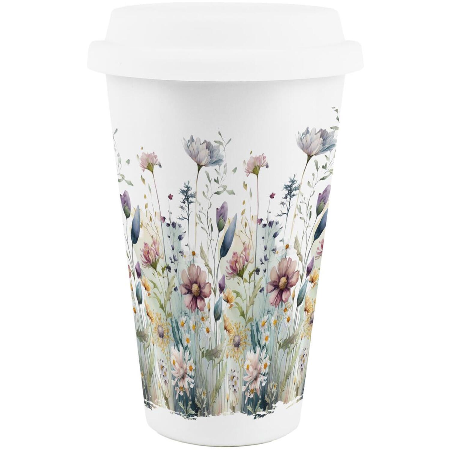 B&Q - Soft Wildflowers Porcelain Travel Mug - Image 2