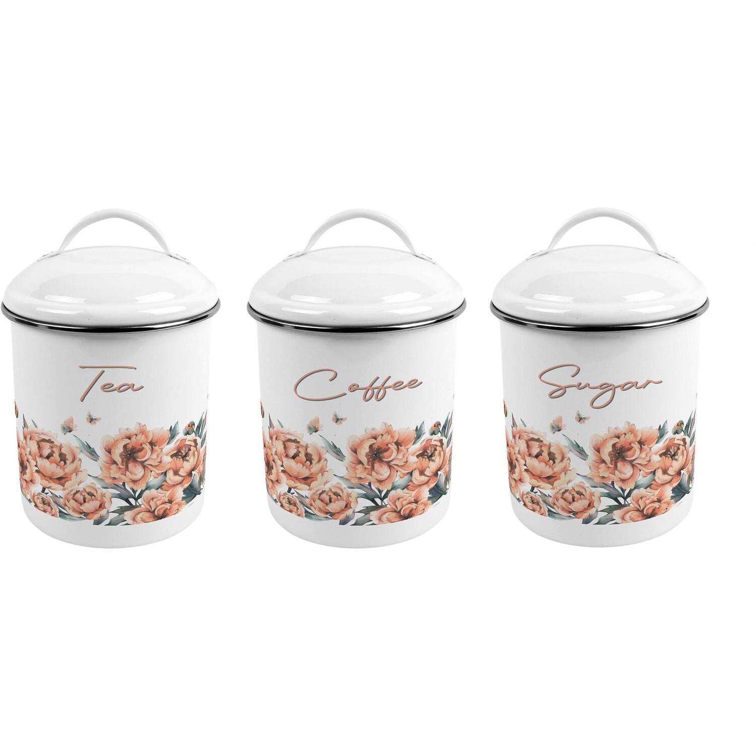 Peach Peonies Metal Tea, Coffee & Sugar Canister Set - Stylish Kitchen Gift - Image 2