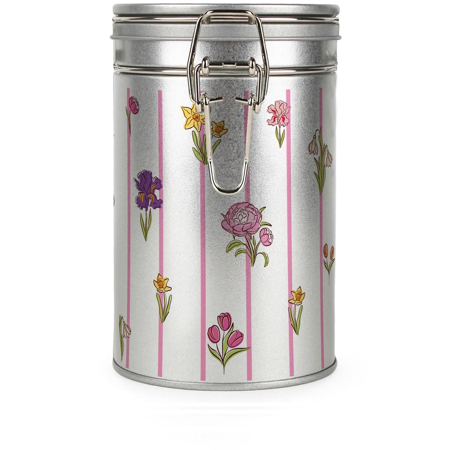 B&Q - Floral Stripes CanisterSilver Metal Kitchen Storage Container - Image 2