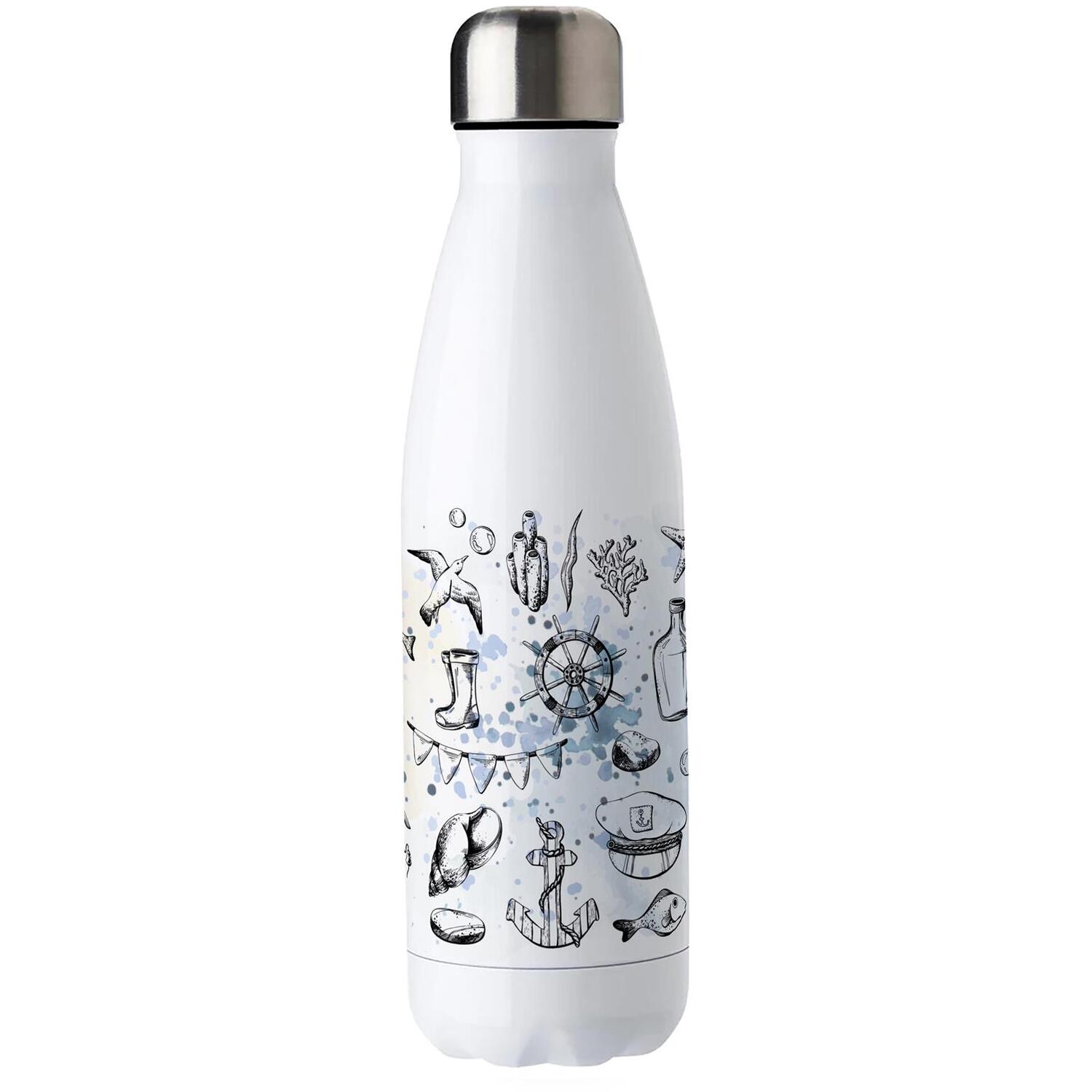Marine Drawings Metal Water Bottle - Stainless Steel Nautical Drinkware Gift - Image 2