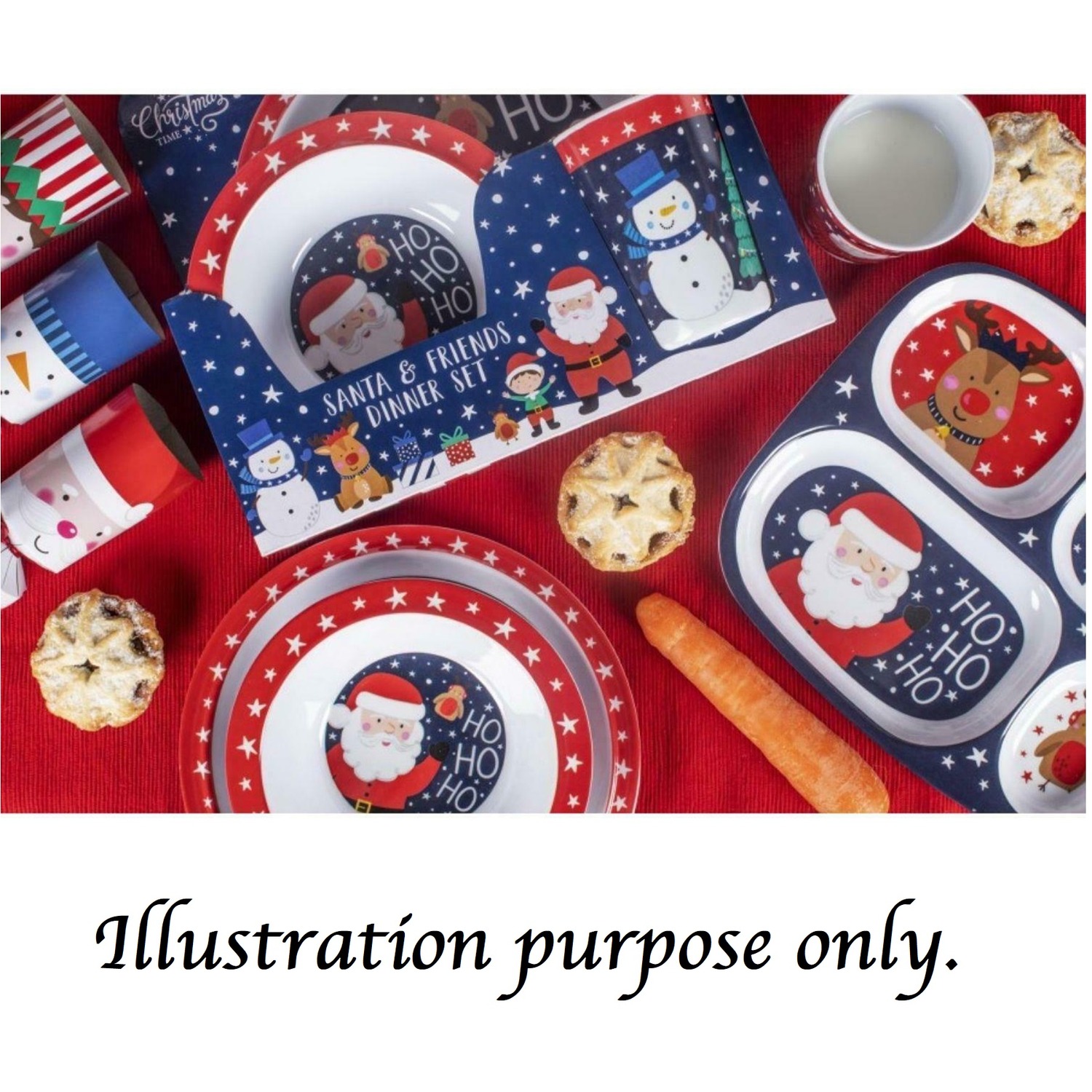 Stor 3-Piece Christmas Kids Tableware Set – Santa Festive Dinner Plate, Bowl, Cup – Multicolored