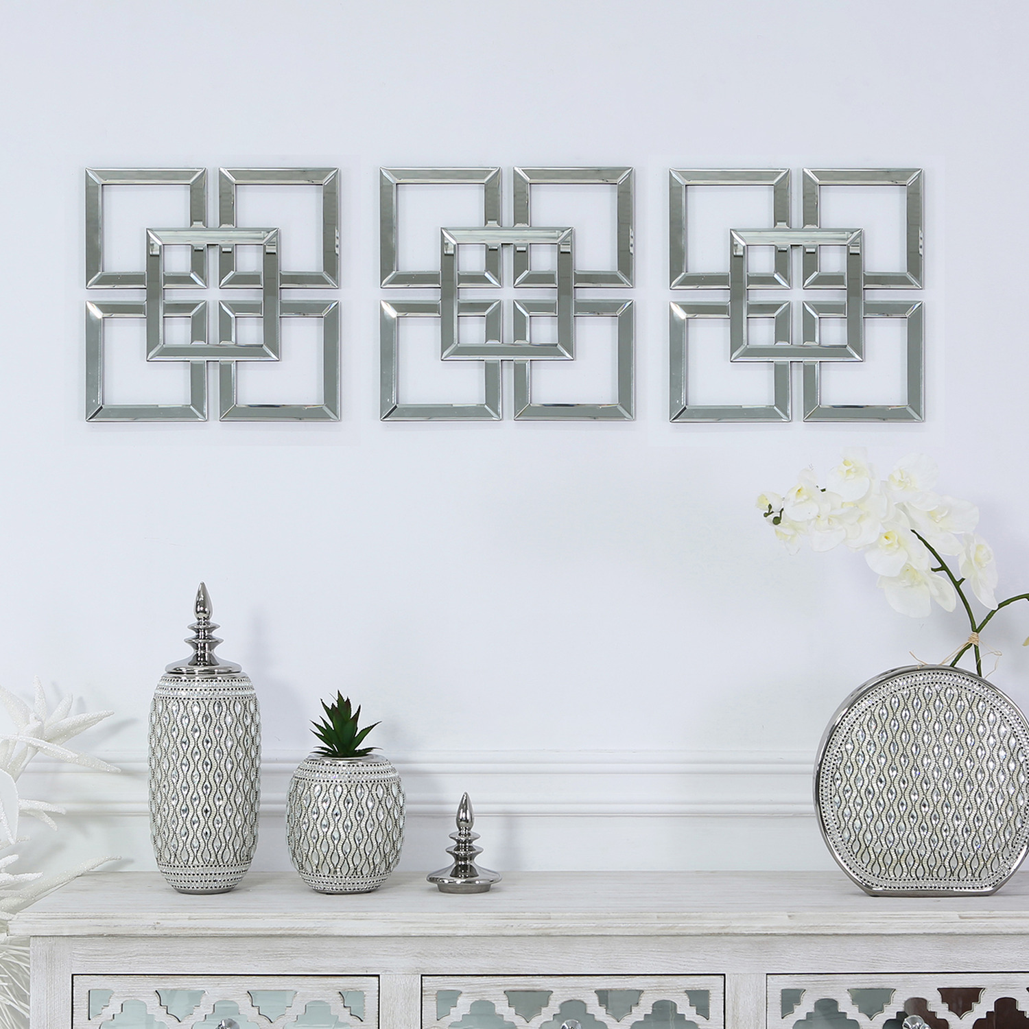 Vanity Living - Set of 12 Geometric 40x40 cm Accent Wall Mirror - Silver thumbnail