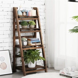 Wooden Folding Ladder Plant Stand Storage Shelf