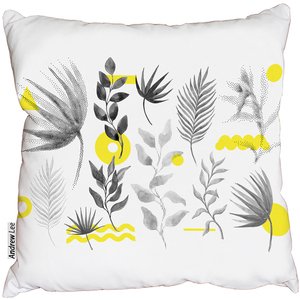 Halftone Floral , Juxtaposed Bright Bold Leaves Foliage  Outdoor Cushion