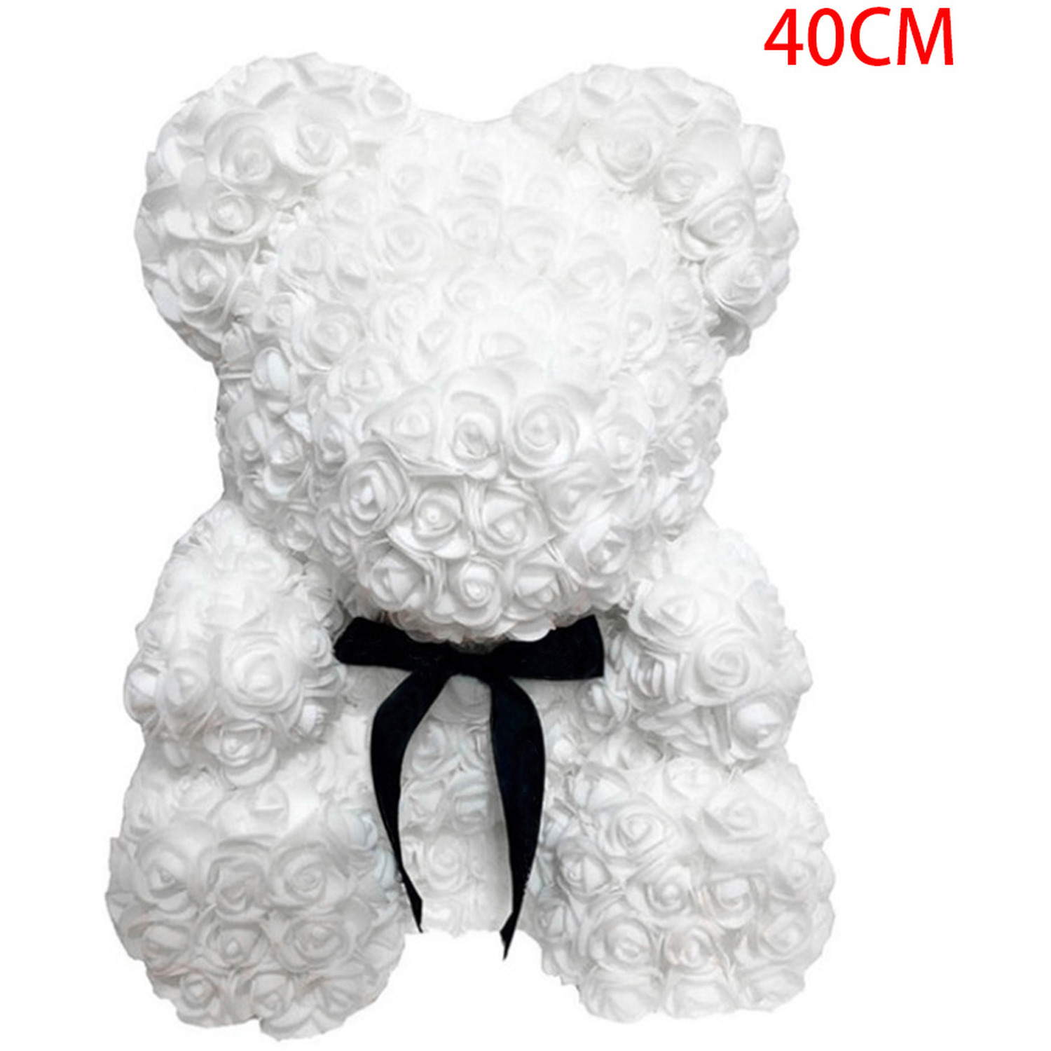 Image of Artificial Rose Flower Teddy Bear Foamy Doll With Bowknot Light String - White
