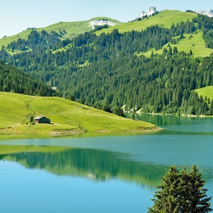 Swiss Mountain Lake Wall Mural