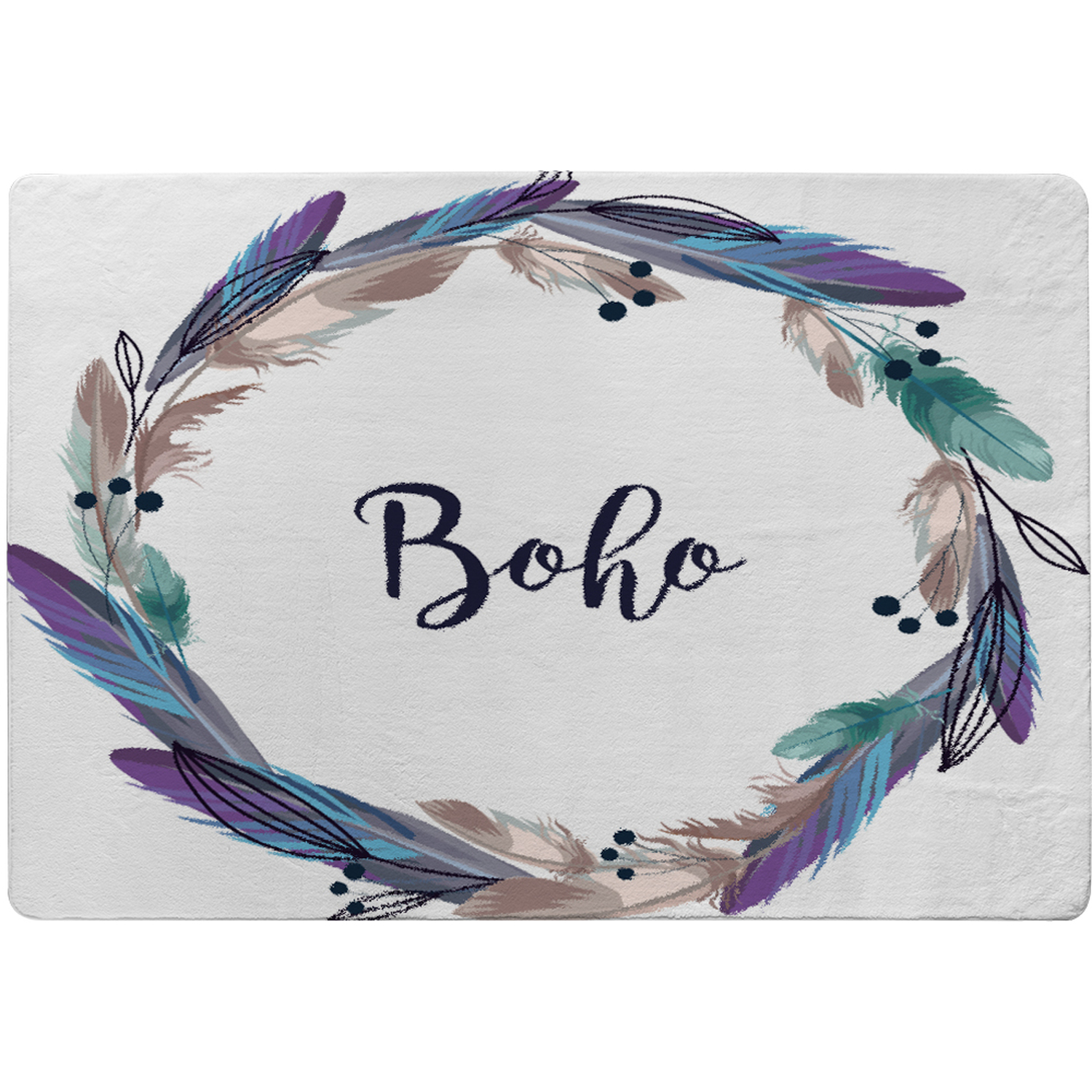 Boho Style Wreath Feathers Rug - Blue / 150cm