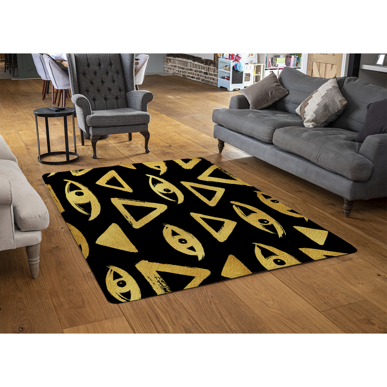 Eyes  Pyramids Rug - Gold / 150cm thumbnail
