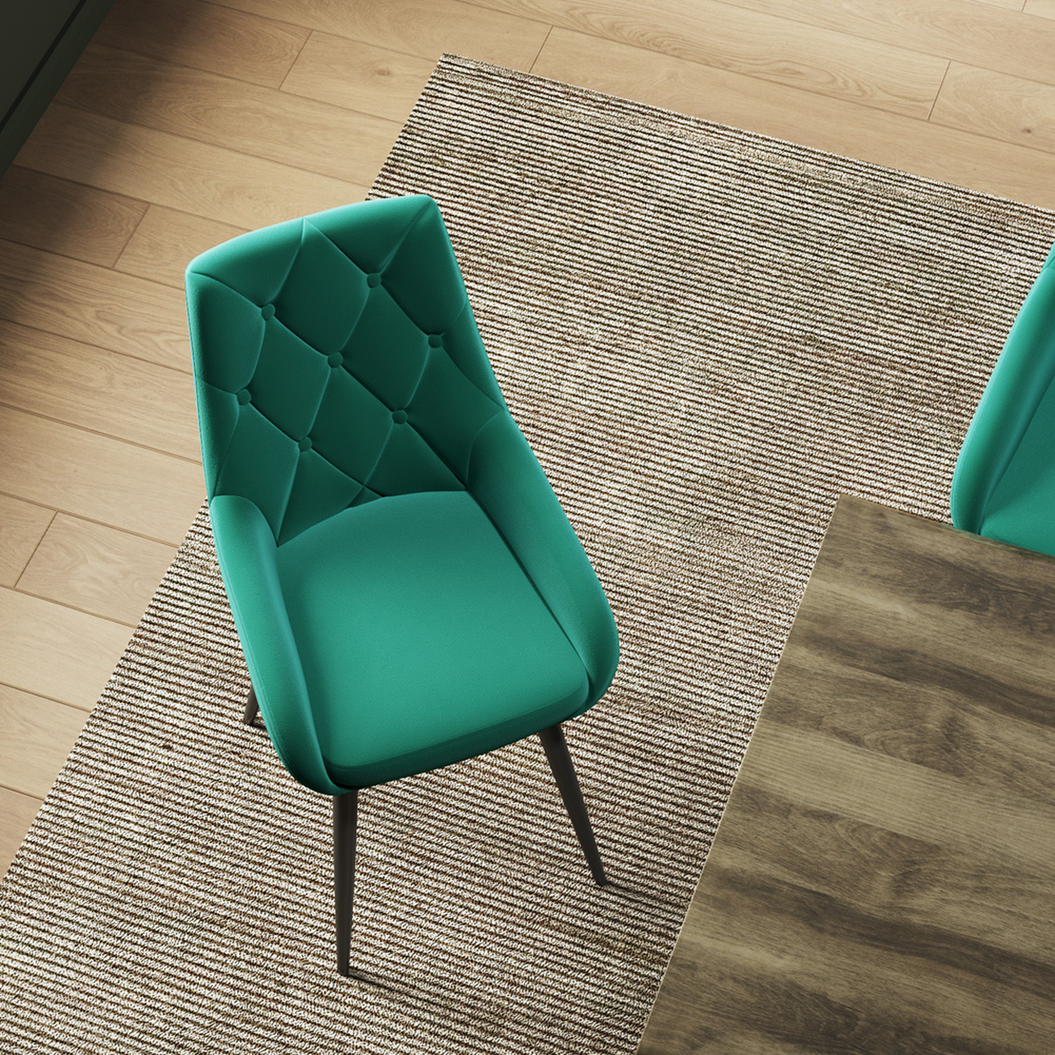 Velvet Upholstered Buttoned Back Dining Chairs Set Of 2 - Dark Green