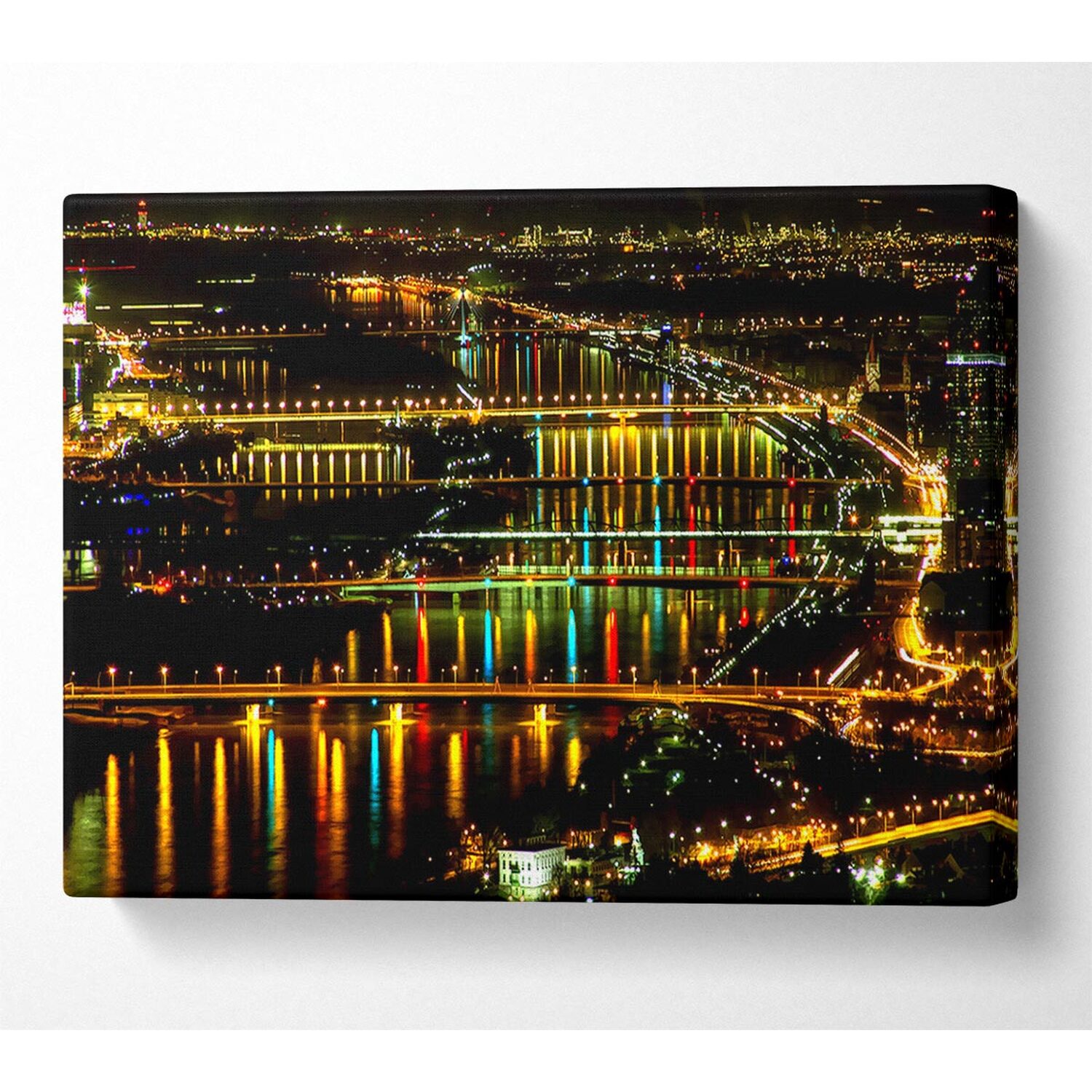 Wallart-Direct - Lights At Danube Vienna Canvas Print Wall Art - Yellow / 101.6cm thumbnail