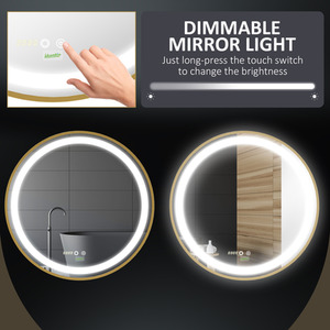 Round LED Bathroom Mirror Dimmable Wall-Mounted with 3 Light Colours