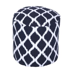 Ikat Circular Round Footstool Blue and Natural Colour