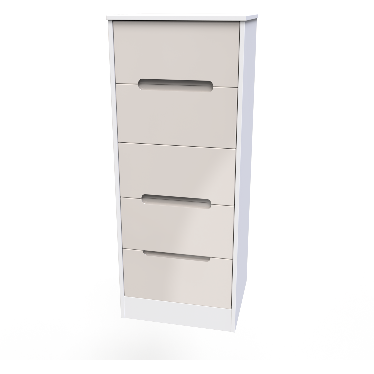 Monaco Ready Assembled 5 Drawer Bedside Cabinet - Kashmir Gloss White Matt