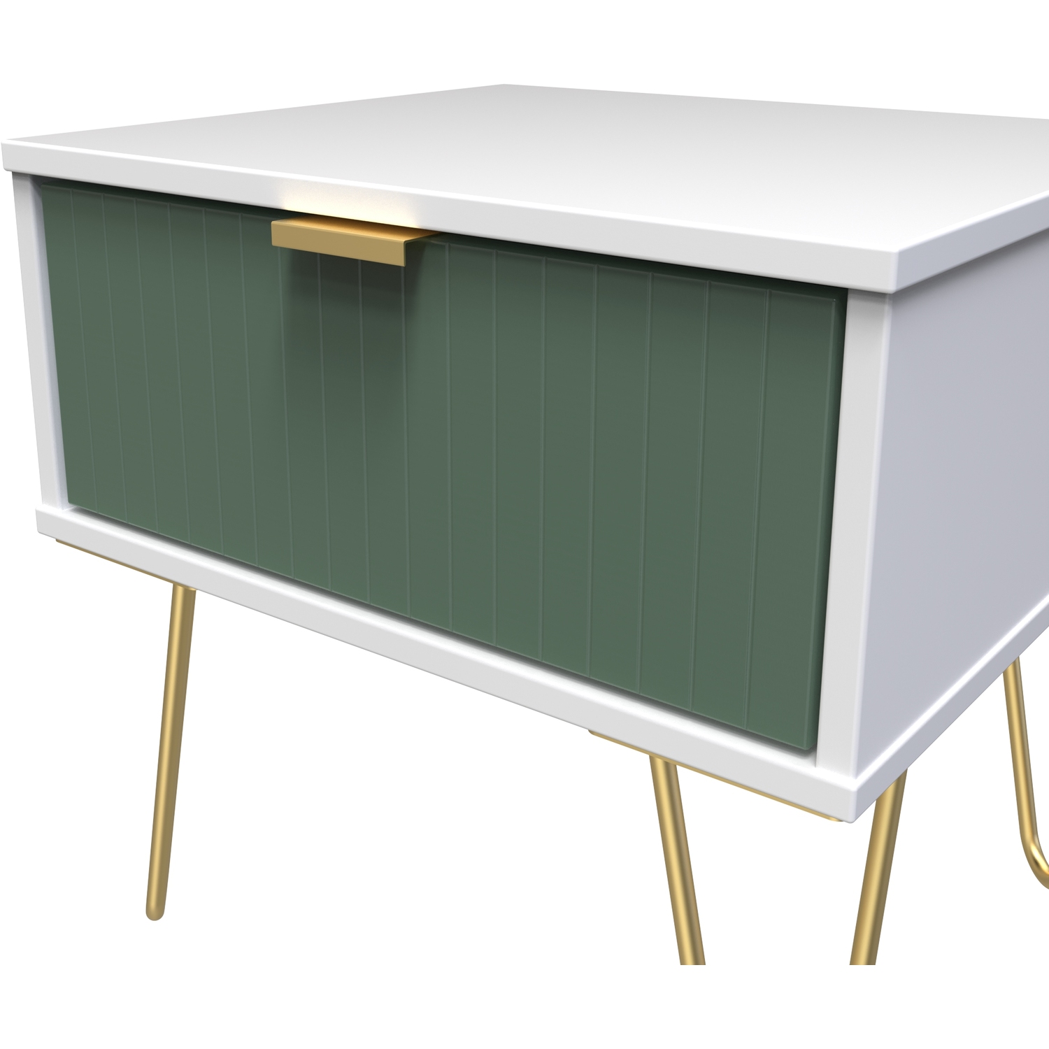 Linear Ready Assembled 1 Drawer Bedside Cabinet - Labrador Green White