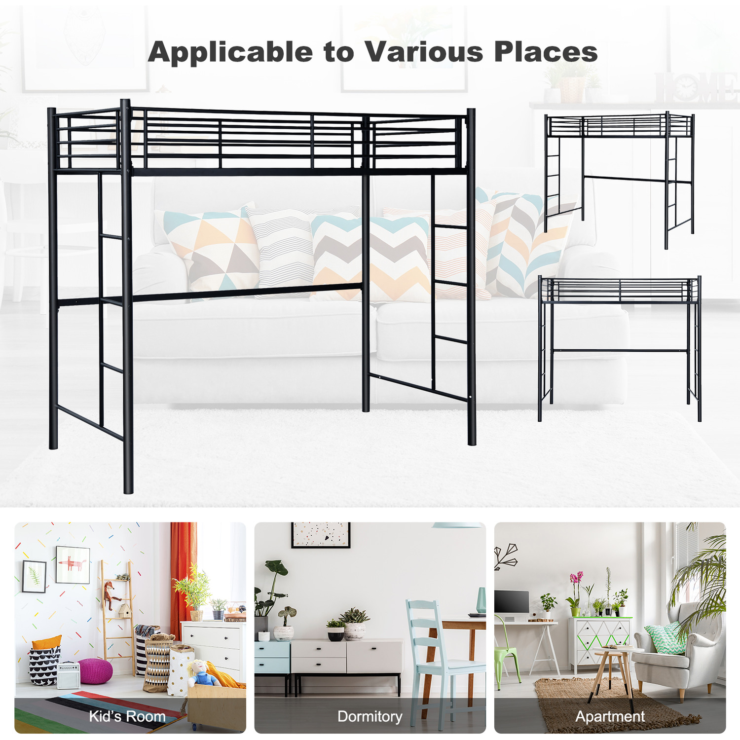 Costway Twin Metal Loft Bed Frame Heavy-duty Loft Bed - Black