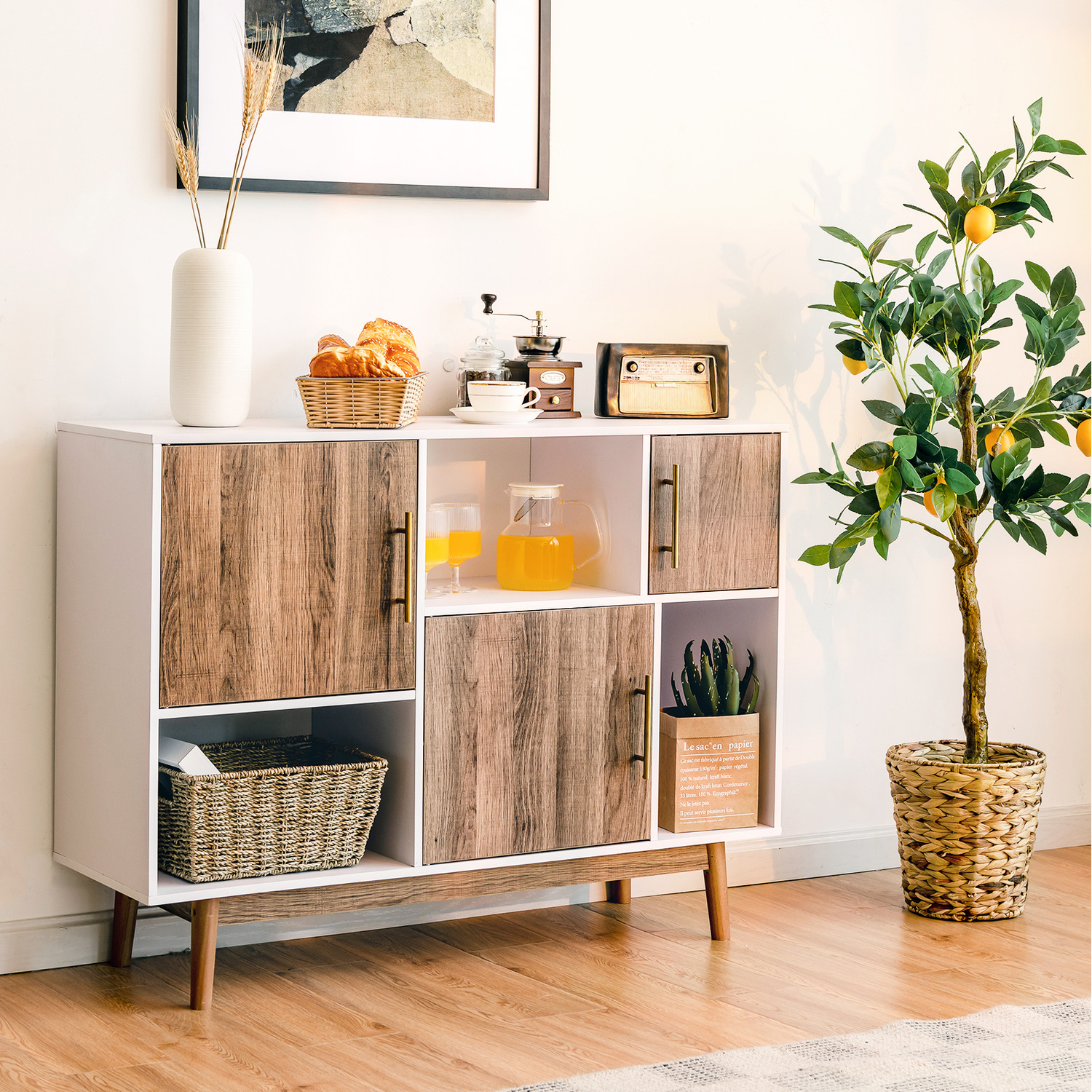 3-door Sideboard Standing Cabinet-white - White