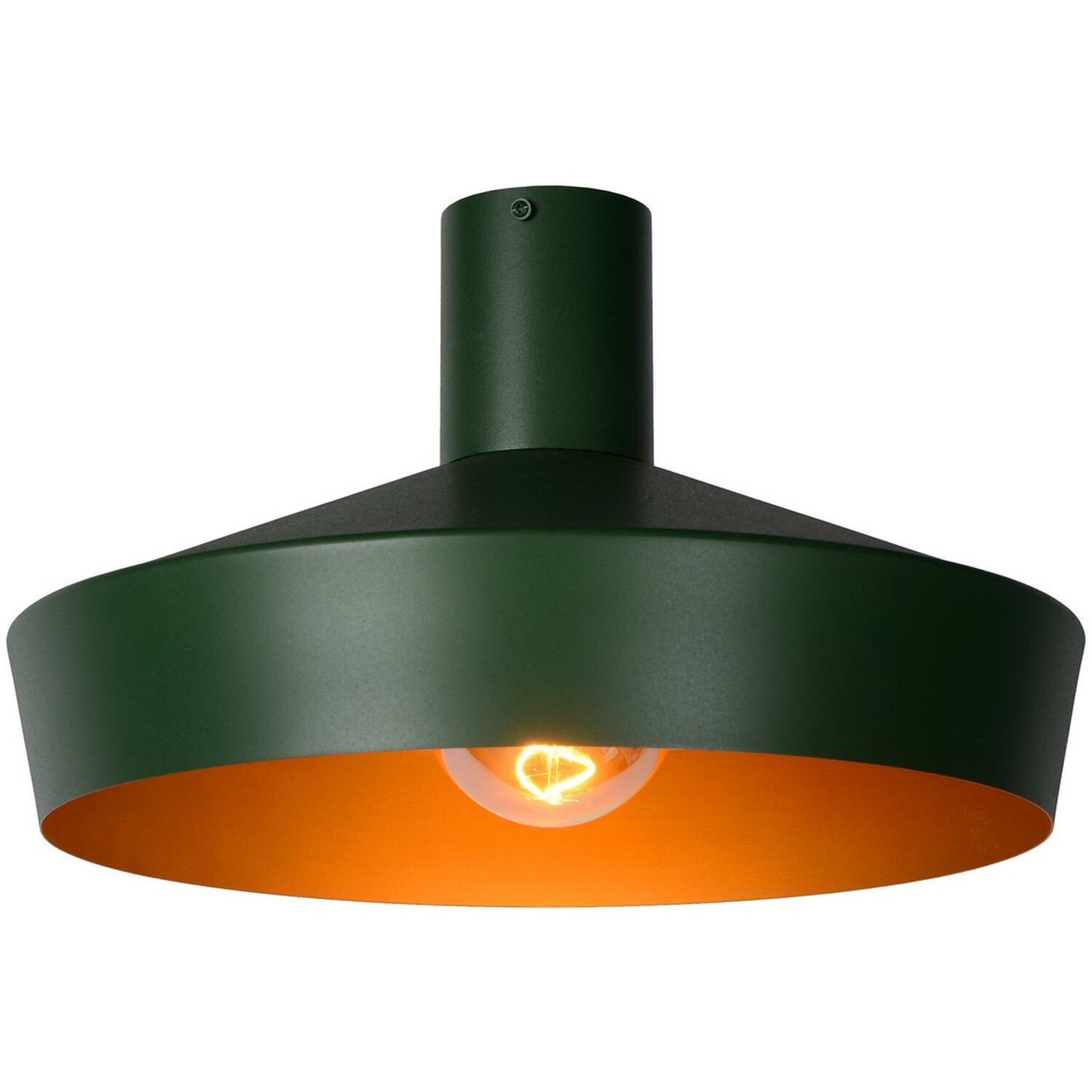 Cardiff Retro Flush Ceiling Light Green - Brass thumbnail