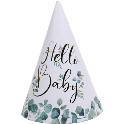 Green Pack of 8 Hello Baby Party Hats