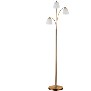 3 Way Polished Copper Floor Lamp With White Frosted Glass Dome Shades