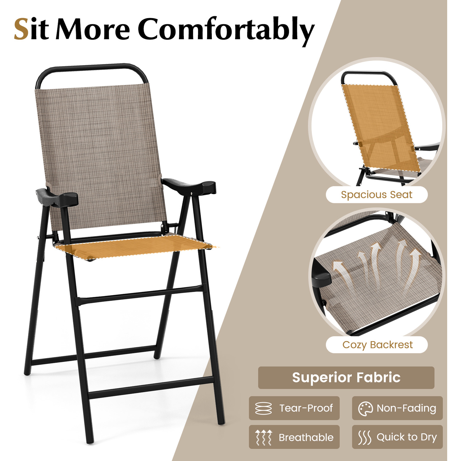 2pcs Garden Patio High Top Chairs - Brown