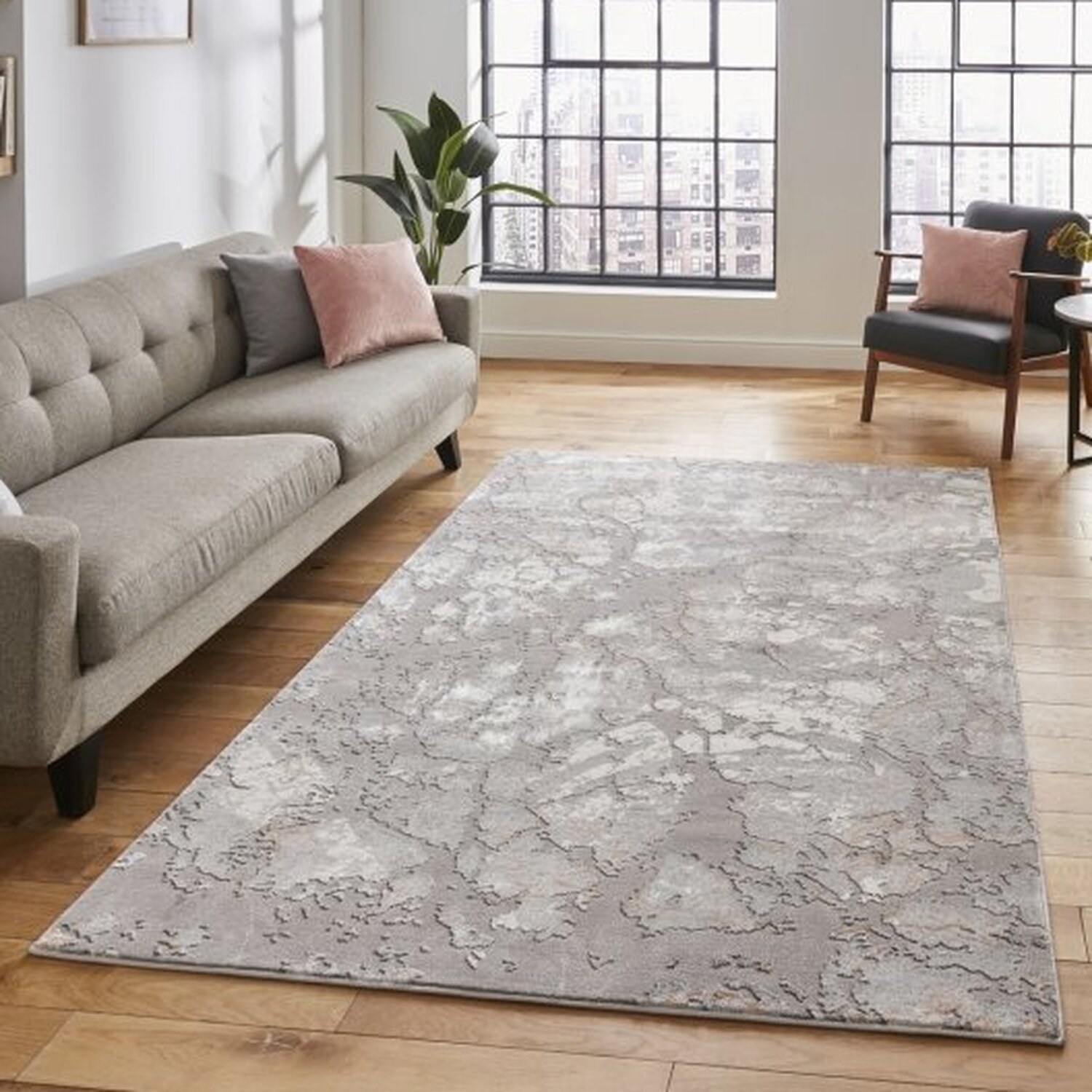The Rug Wholesaler - Grey and Rose Pink Metallic Abstract Area Rug - Grey and Green / 80cm thumbnail