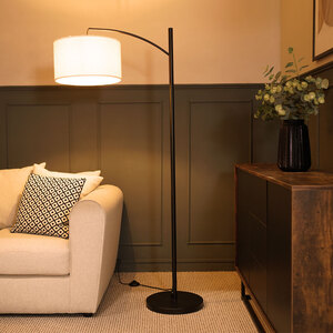 Preto Black Metal Curved Floor Lamp With Cream Boucle Shade