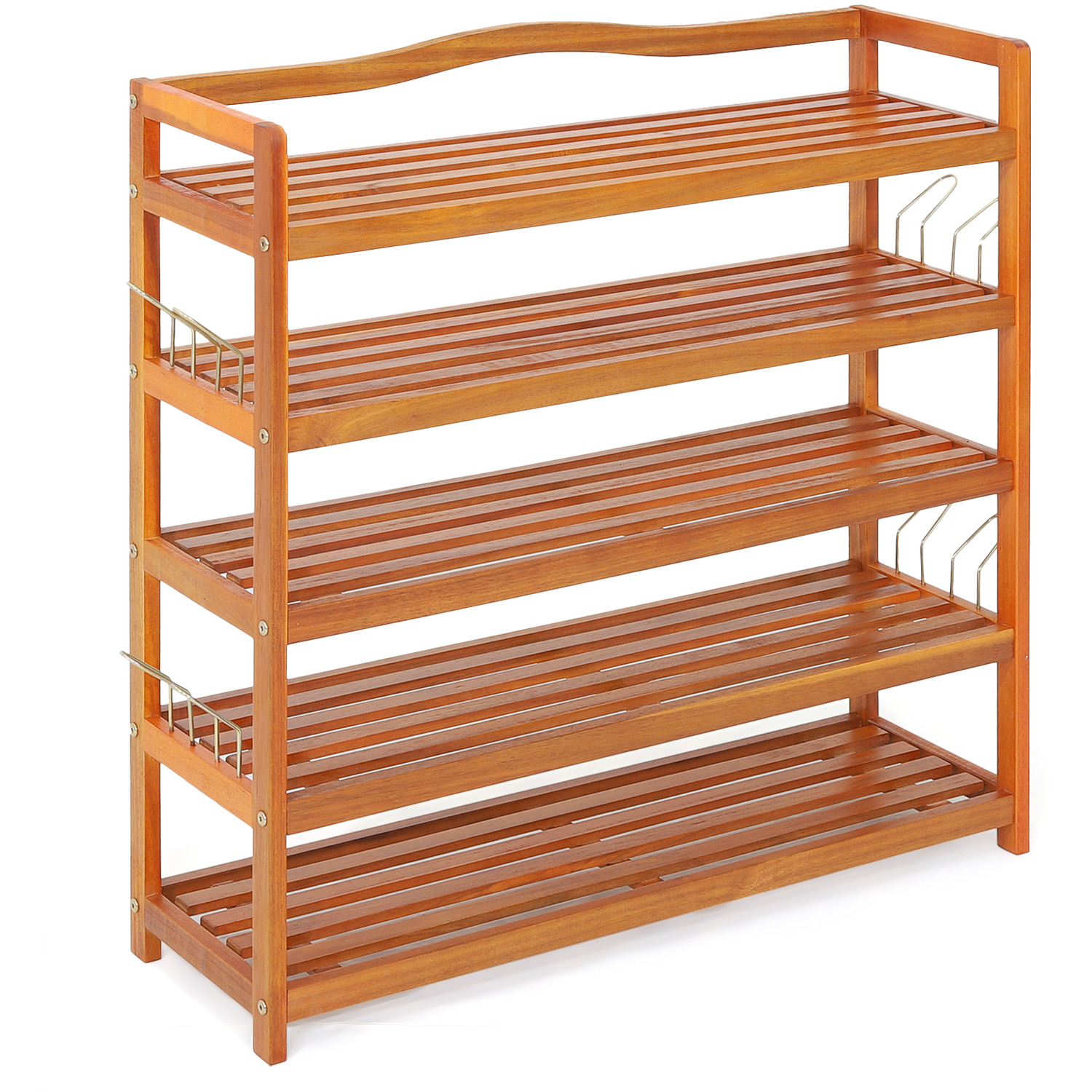 Shoe Shelf With Side Metal Hooks - Brown