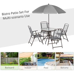 Grey, Coffee Outsunny Garden Textilene Chairs Plus Table and Parasol Bistro Set shot 5286919