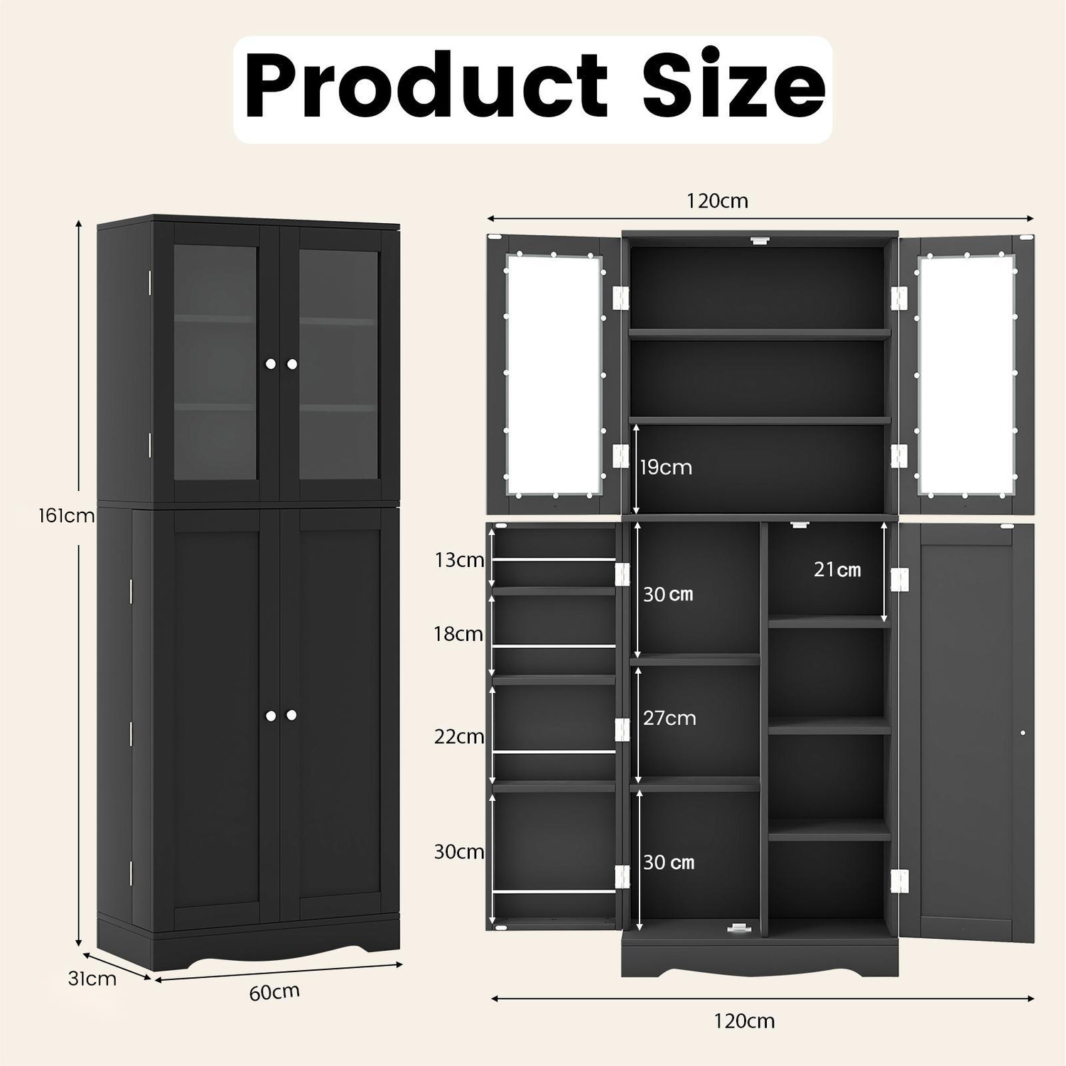 Kitchen Pantry Storage Cabinet - Black