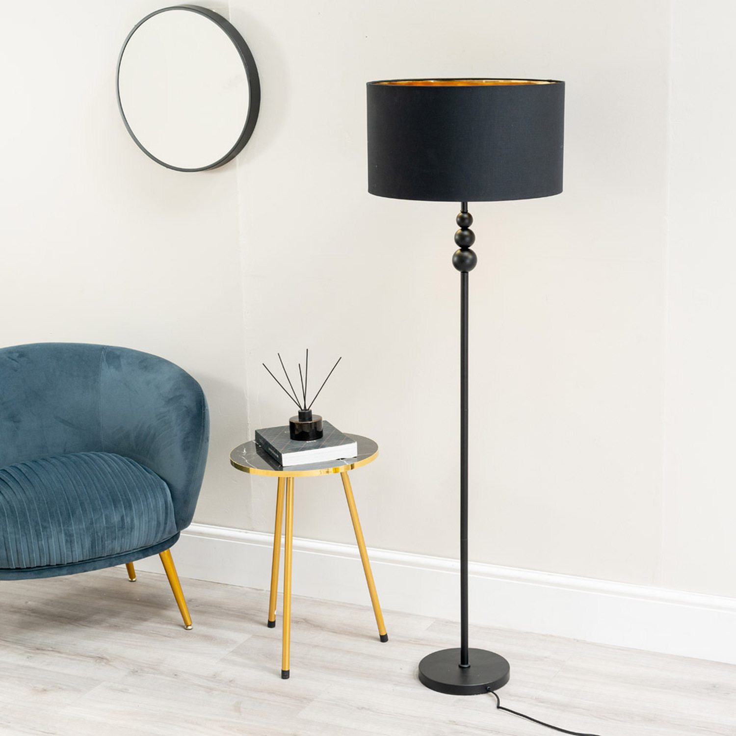 Marissa Floor Lamp with Metallic Inner Shade and LED Bulb - Black