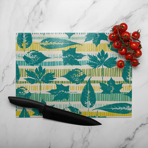 Autumn Pattern With Leaves On Geometric Glass Chopping Board-large