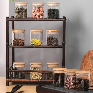 Glass Spice Storage Jar Set with Bamboo Lids