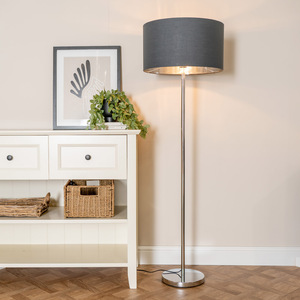 Charlie Chrome Floor Lamp with Fabric and Metallic Shade and Bulb