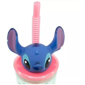Stitch Palms 3D Figurine Glass Tumbler With Straw 360ML