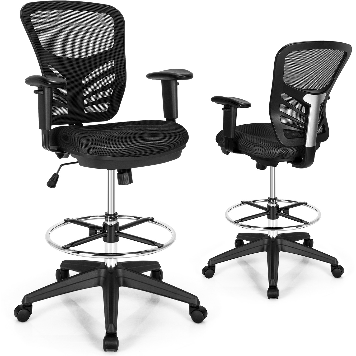 Mesh Drafting Chair With Footrest - Black