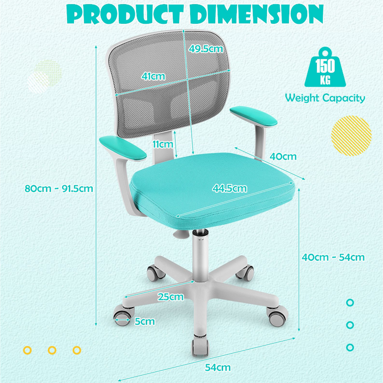 Kids Desk Chair Study Chair - Turquoise