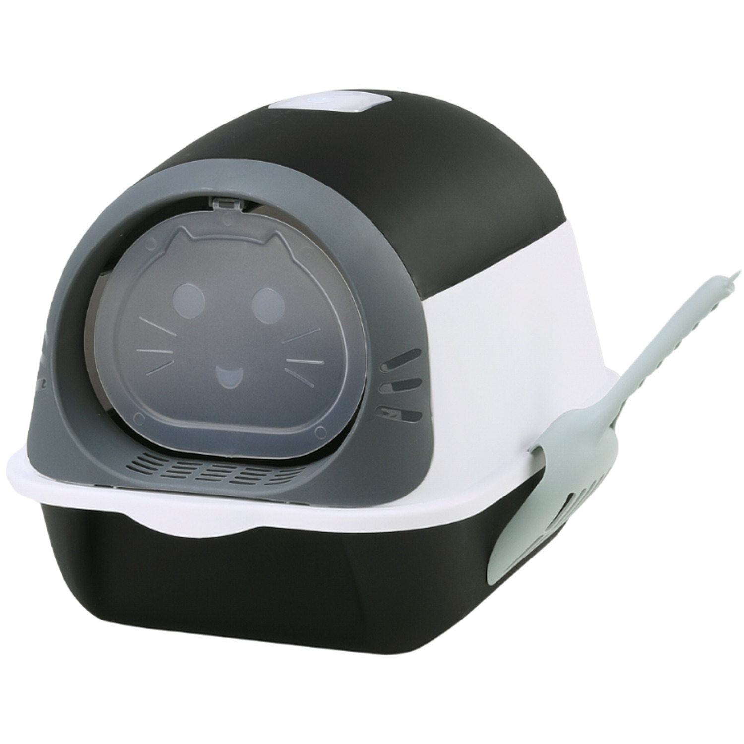 Kidkid Cat Litter Box Enclosed With Deodoriser And Scoop - Black+White