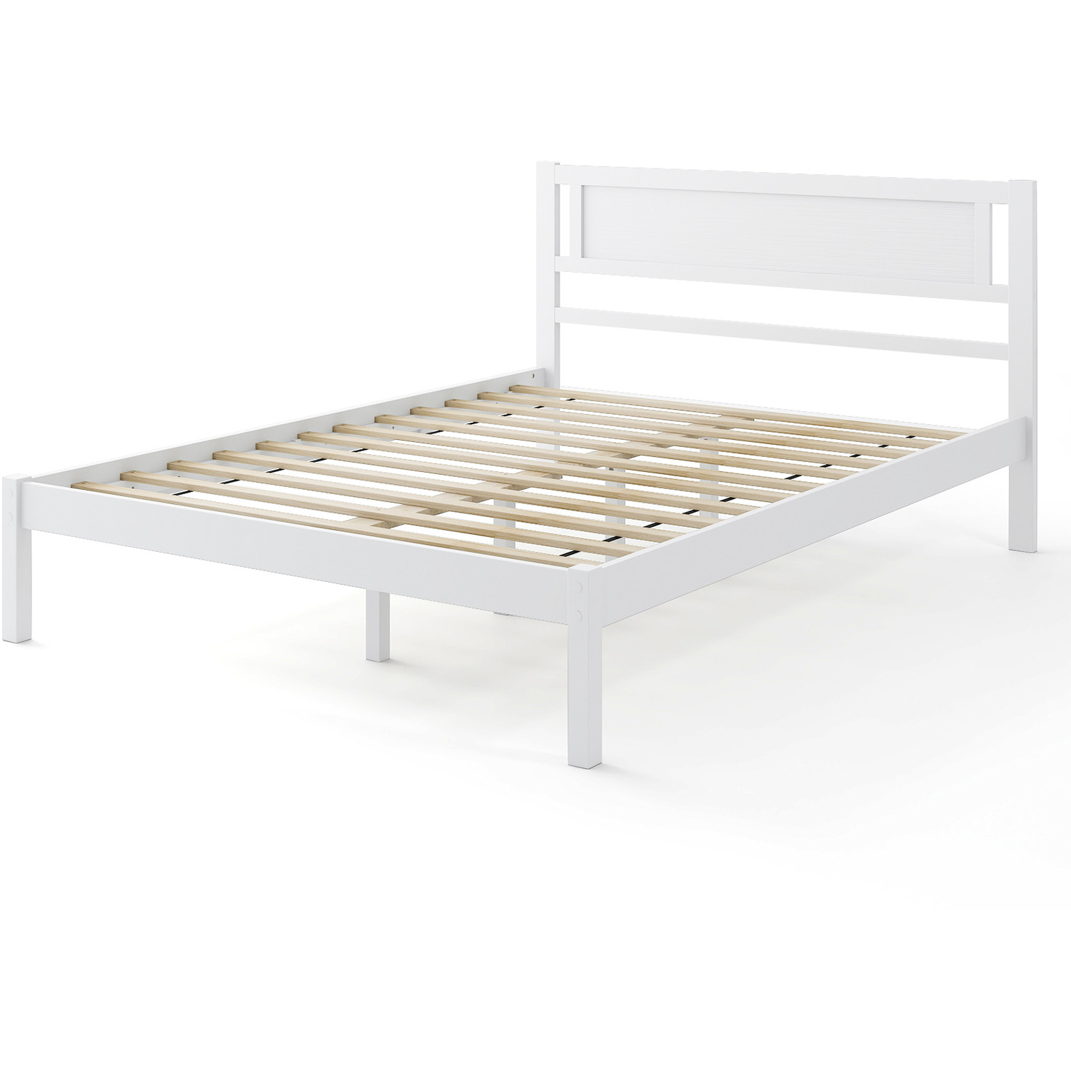 Modern Slat Support Platform Bed Base - White