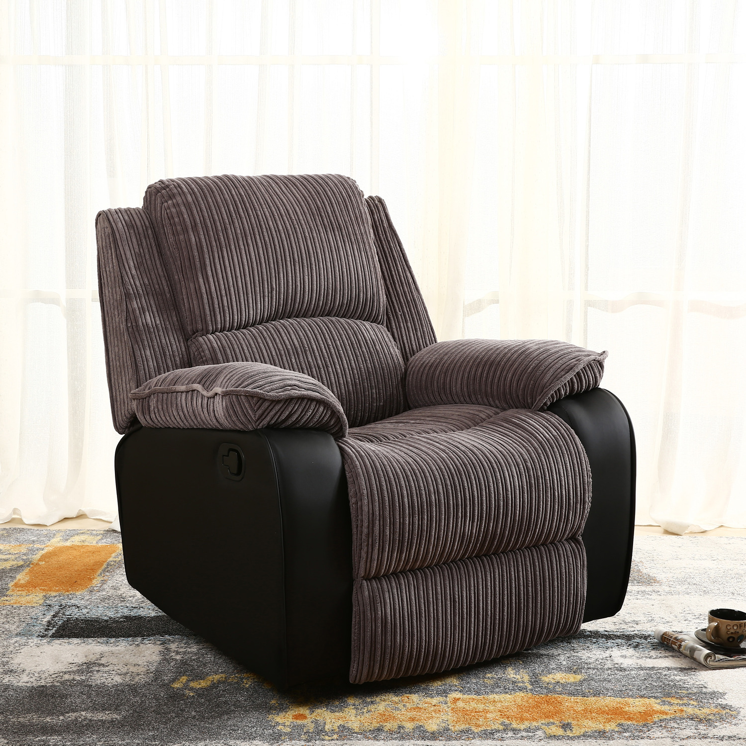 Postana Jumbo Cord Manual Recliner Chair - Grey / 35kg