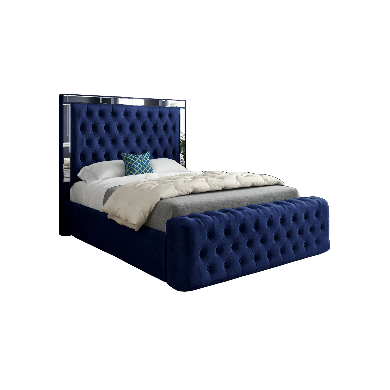 Gemia Soft Velvet Upholstered Mirror Bed Frame - Blue Single
