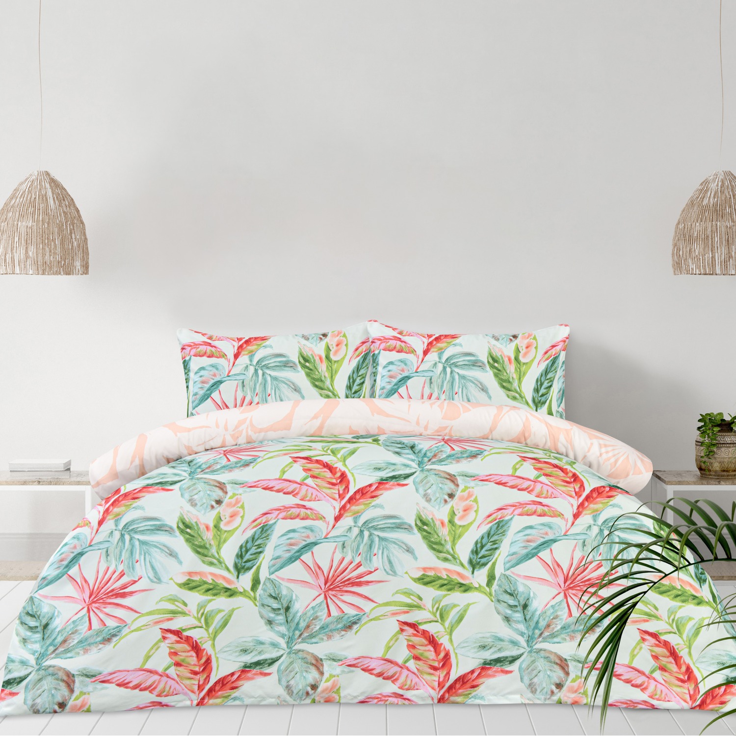 Luxury Super Soft Reversible Exotic Palms Duvet Cover with Pillowcase - Multi / King