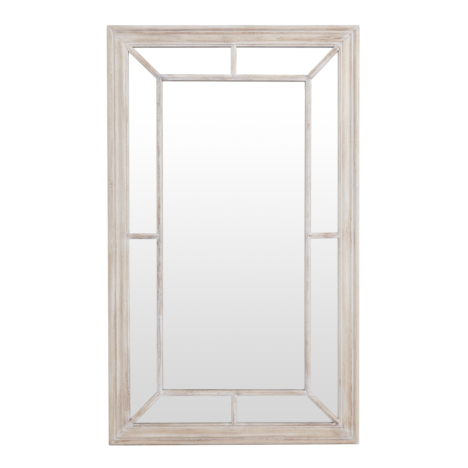 Rustic Window Pane Mirror With Washed Wood Frame - Brown