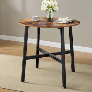 Industrial Round Dining Table with Steel Frame