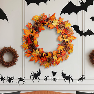 Autumn Wreath with Pumpkins, Berries and LED Lights