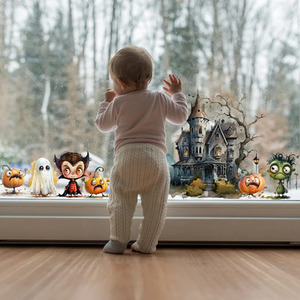 Haunted Mansion Halloween Window Sticker with Cute Spooky Characters
